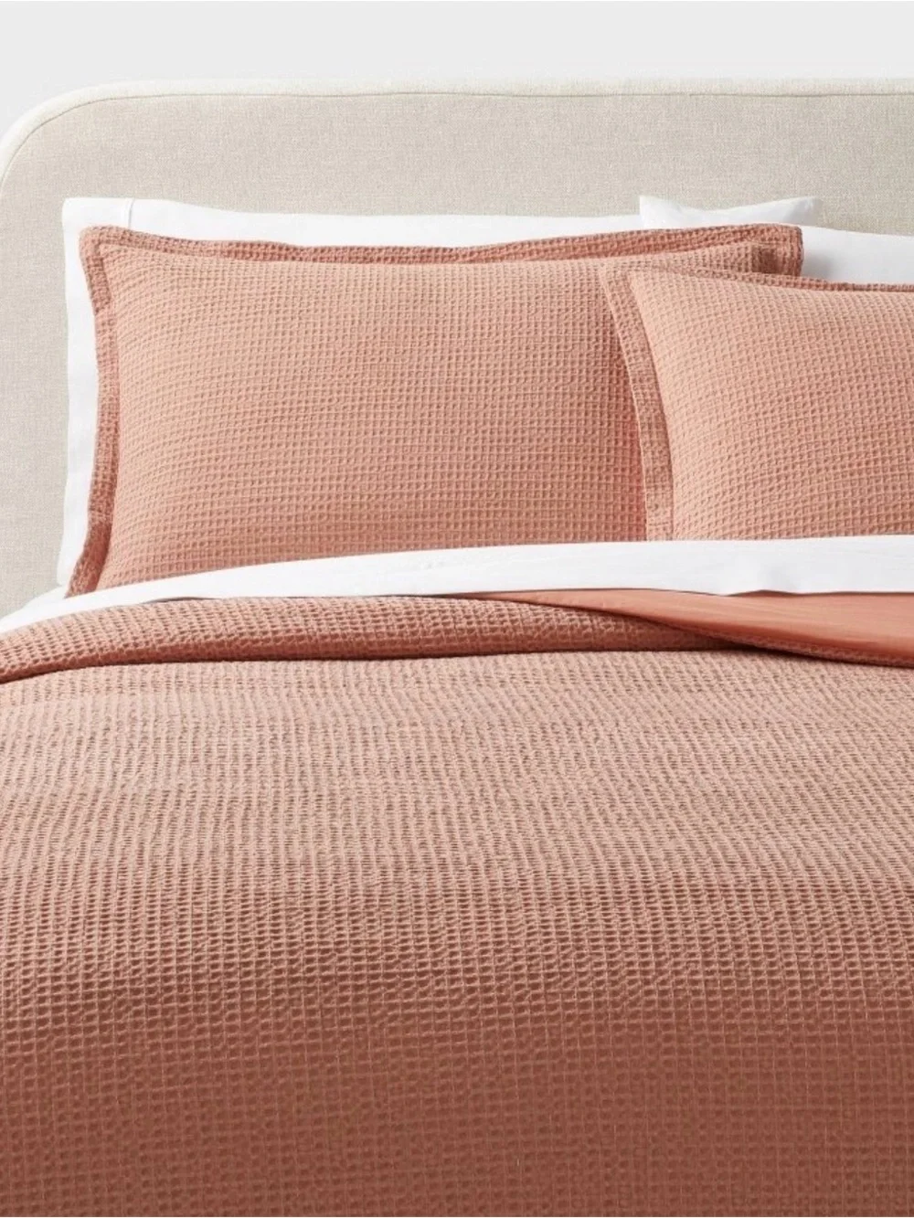 Twin/Twin Extra Long Washed Waffle Weave Duvet Cover and Sham Set Light Pink